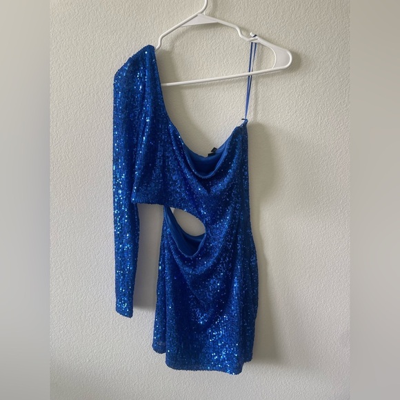 Windsor blue sequin one shoulder cutout mini dress - Picture 2 of 5
